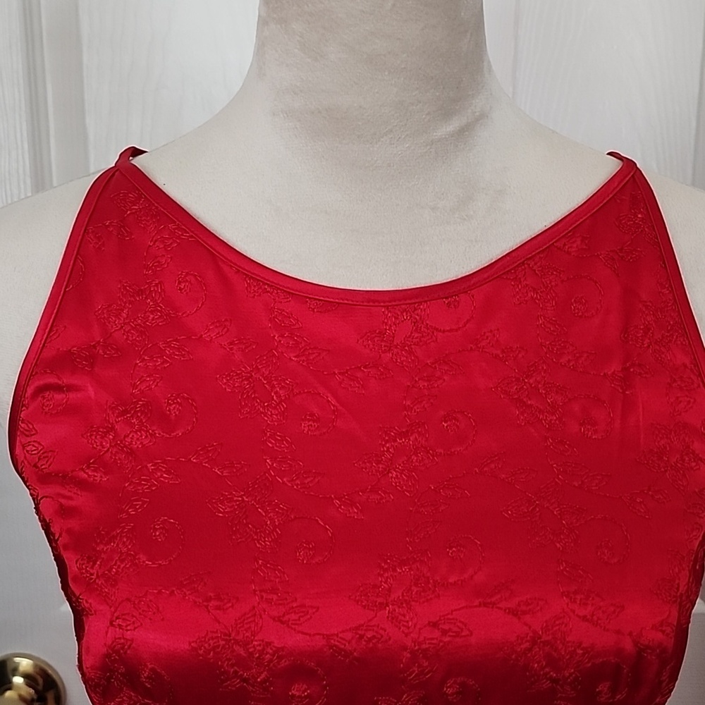 Vintage Jessica McClintock Red Satin Jacquard Dress - Picture 3 of 7